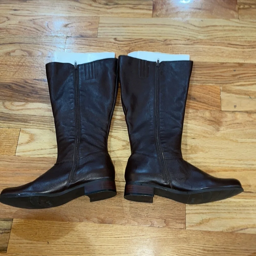 NEW Flat Genuine LEATHER KNEE HIGH WIDE CALF PLUS BOOTS Brown 10